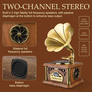 Tourne-disque classique sur base en bois, son haute fidélité, connectivité Bluetooth, radio FM, fonction cassette, pour salon - Product Image 5