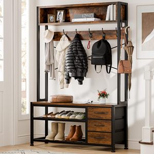 SENYU Perchero Industrial para Entrada con Banco de Almacenamiento, 6 Ganchos, Estructura de Madera y Metal, Diseño Independiente, Mueble Multiusos Moderno - Product Image 2