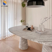 Table à manger rectangulaire en marbre blanc moderne et luxueux KT STONE, surface polie et affinée, marbre découpé sur mesure pour hôtel