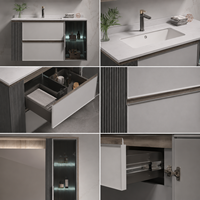 Meuble-lavabo flottant de luxe moderne avec vasque et miroir LED, armoire murale avec rangement en verre pour projets hôteliers
