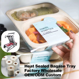 Vassoio per Alimenti in Polpa di Carta con Rivestimento in PLA Compostabile Personalizzato, Confezione Monouso in Bagassa di Canna da Zucchero per Pasti Pronti - Product Image 1