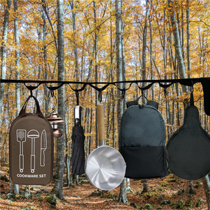 Cuerda para tender ropa para acampar al aire libre, 16 anillas, polipropileno negro, 5cm x 15m, con bolsa de almacenamiento, cordón para tienda de campaña, para viajes de picnic - Product Image 4