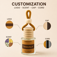 Diffuseur de parfum suspendu pour voiture, flacon en verre 8ml avec bouchon en bois, parfum Tequila longue durée rechargeable, logo personnalisé OEM ODM Vente en gros 2026