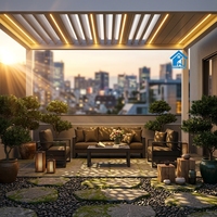 Pergola Bioclimatique Autoportante Motorisée en Aluminium Sweet Home avec Lames Orientables et Éclairage LED – Écologique, Durable et Étanche