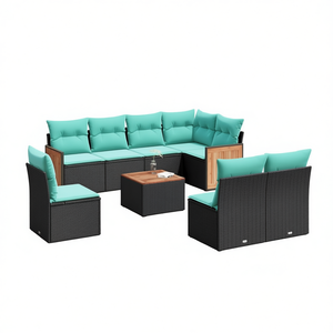 Set Divano da Giardino in Polyrattan Nero 9 Pezzi con Cuscini Arredamento da Esterno Sedute per Patio - Product Image 1