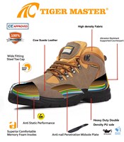 Zapatos de Seguridad Tiger Master CE S1P de Gamuza para Trabajo, con Puntera de Acero, Antipinchazos, Antiestáticos, Antideslizantes, con Suela de PU Resistente al Aceite para Hombre