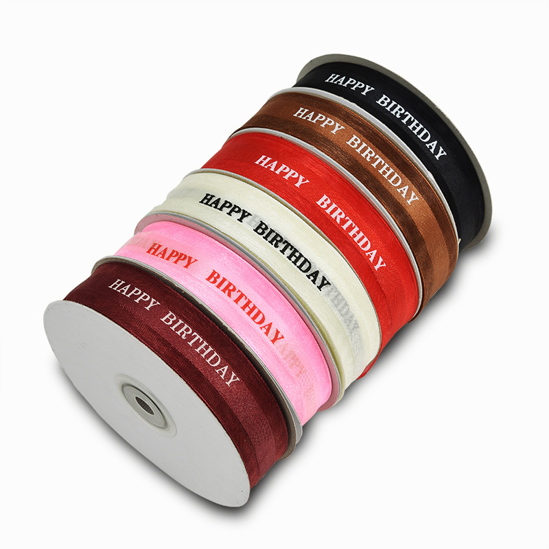 Super Quality Customize Organza Ribbon Roll Printed Transparent Ribbon Decorate Gift Birthday Packaging Wholesale