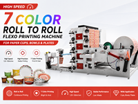 Machine d'impression flexographique à rouleaux 7 couleurs pour gobelets en papier, imprimante flexographique haute vitesse pour gobelets, bols et assiettes en papier