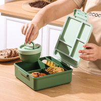 Boîte à lunch portable anti-fuite personnalisée OEM/ODM à motif de dessin animé pour pique-nique, boîte à bento à 4 compartiments pour enfants avec couverts – Vente chaude