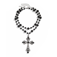 Lot de 2 colliers ras-du-cou tendance pour homme, avec grande croix creuse en perles d'imitation, bijoux fantaisie, cadeaux, colliers perlés
