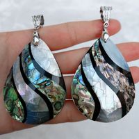 MOP27 Pierre de coquille d'ormeau naturelle véritable, cabochon organique en forme de larme, grand pendentif