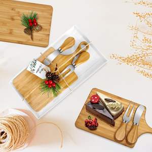 Tabla de Charcutería Ecológica de Bambú con Mini Mango, Juego de Cuchillos para Queso, Tabla de Cortar para Servir <span class=keywords><strong>Pizza</strong></span> a Granel con Elegantes Cajas de Regalo - Product Image 1