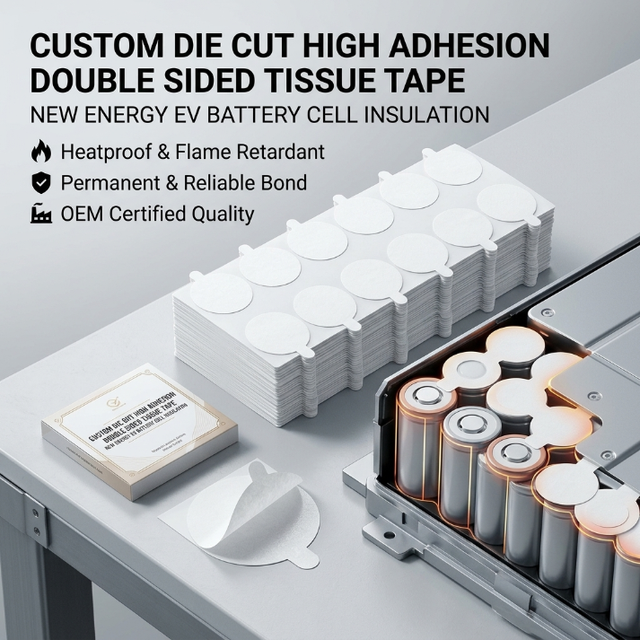 Custom Die Cut High Adhesion Double Sided Tissue Tape New Energy EV Battery Cell Insulation Heatproof Permanent OEM