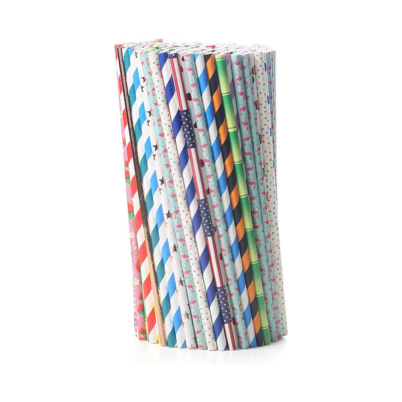 Wholesale Biodegradable Paper Drinking Straws Printed Striped Colors Disposable for Juice
