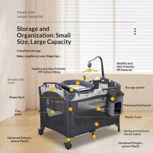 Cuna Plegable de Metal para Bebé con Altura Ajustable y Ruedas - Cuna Multifuncional Portátil para Bebés y Niños Pequeños - Product Image 2