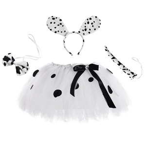 Enfants blanc point Tulle Tutu jupe mignon dessin animé <span class=keywords><strong>dalmatien</strong></span> oreilles bandeau noeud papillon queue ensemble Halloween carnaval Cosplay Costume - Product Image 1