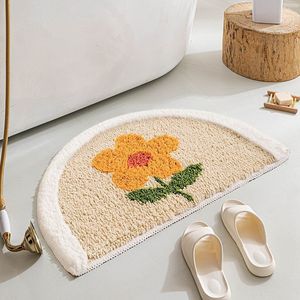 Tapis de bain moderne en forme de U à motif floral, en polyester absorbant et antidérapant, tapis de sol semi-circulaire pour cuisine et salle de bain avec plantes et motifs - Product Image 4