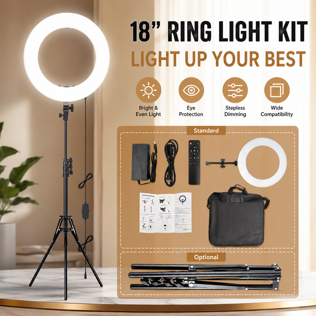 Custom Logo 18 Inch LED Ring Light for Selfie & Photography 90W High Power Ra95 CRI Adjustable Color Temperature 2700K-5600K