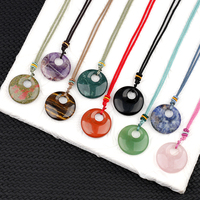 Collar con Colgante de Cristal Curativo de 20 mm con Forma de Círculo de la Suerte para Mujeres y Hombres