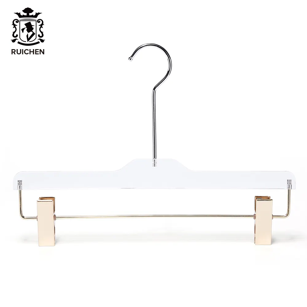 HIgh Quality Custom Logo Clear Acrylic Hanger Clothes Pants Trouser Hanger With Clip Hook Hanging Hanger for Jeans