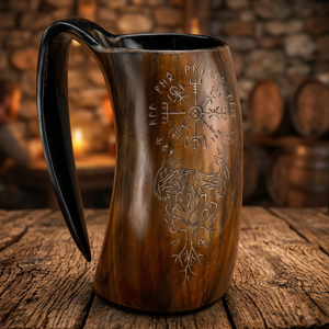 Chope en corne de style viking avec runes gravées et motif loup, écologique, grande capacité 600 ml, vaisselle vintage pour usage domestique - Product Image 3