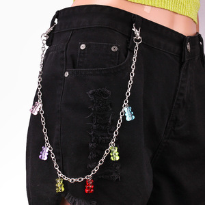 Chaîne de taille en acrylique avec pendentif ours pour femme, chaîne de pantalon tendance, usage quotidien, design double couche en alliage de zinc - Product Image 2