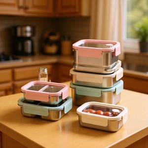 กล่องอาหารกลางวันสแตนเลส 316L ทรงสี่เหลี่ยม ฝาพลาสติก ปิดสนิท สำหรับเก็บอาหาร ใช้สำหรับปิกนิกและเก็บในตู้เย็น - Product Image 2