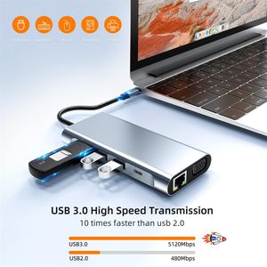 מתאם USB C מרובה יציאות, תחנת עגינה למחשב נייד 11 ב-1 עם 4K HD VGA Type-C USB3.0 RJ45 קורא כרטיסי <span class=keywords><strong>SD</strong></span>/TF ויציאת AUX <span class=keywords><strong>3</strong></span>.5 מ\\\"מ - Product Image 4