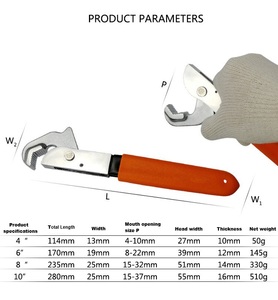 Llave ajustable de apertura grande con autobloqueo Mango de TPR Llave universal para el hogar Llave de tubo CRV de apertura de tubería autoajustable - Product Image 2