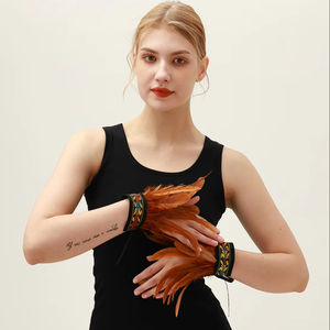 Gotik tarzı kadın yetişkin tüy eldiven ve delikli dantel bilezik cadılar bayramı kostüm özelleştirilmiş renk ile Set - Product Image 5