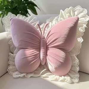 M Wholesale Butterfly Throw <b>Pillow</b> Lace Edge Back Support Cushion for Office Chair Velvet <b>Pillow</b> Butterfly Shaped <b>Decor</b> <b>Pillow</b> - Product Image 3