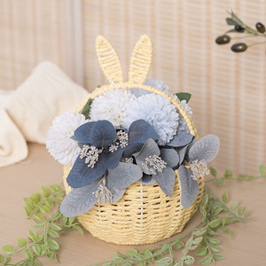 Cesta Redonda de Papel Trenzado Hecha a Mano con Orejas de Conejo, 1-3L, para Floristería, Regalos y Almacenamiento - Product Image 3