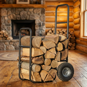 Modern Steel <b>Log</b> Holder Rectangle Powder Coated Firewood <b>Storage</b> Cart with Wheels - Product Image 4
