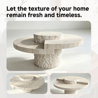 Table basse ronde en travertin blanc naturel avec bord brut, ornement en pierre, table basse minimaliste en pierre