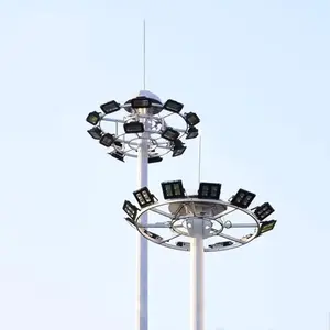 Nuevo poste de luz de 30 metros de alto, poste de luz de mástil alto para estadio, poste de luz de calle de 30 m de elevación y anillo bajo