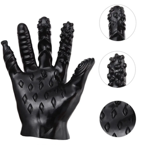 Nouveau style de jouets sexuels pour couples, gants vibrants en silicone noir à picots pour le sexe anal - Product Image 1
