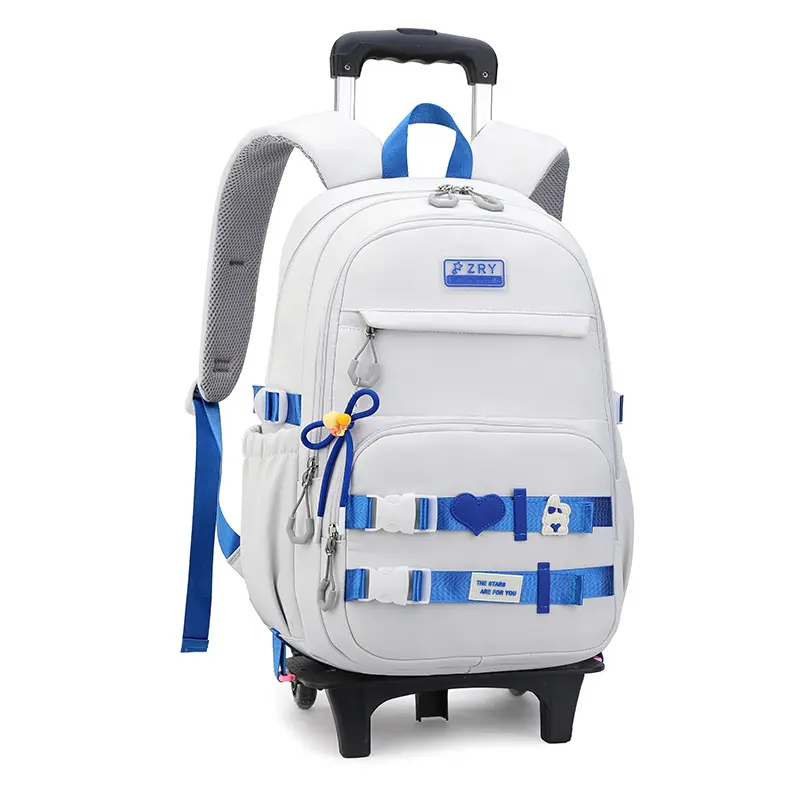 Mochila escolar de duas rodas com haste de tração mochila de grande capacidade para estudantes mochila simples à prova d'água para crianças