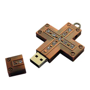 Diseño único Cruz forma joyería USB flash drive regalos religiosos Metal cristal diamante USB stick