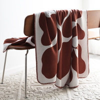 Plaid Abstrait Ondulé avec Bordure à Points Contrastants pour Canapé-Lit, Couverture Décorative Douce en Jacquard Tricoté pour la Maison