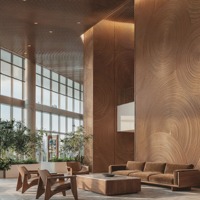 Panneau mural texturé à rainures circulaires, panneau en bois massif à rainures courbes, panneau mural décoratif en relief 3D pour hôtel, villa