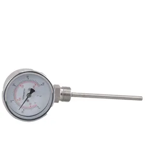 Op Maat Gemaakte Roestvrijstalen Bimetalen Industriële Thermometer 4.0 ''100Mm Kast 4.0'' 100Mm Steel Onderkant 1/2 ''Npt