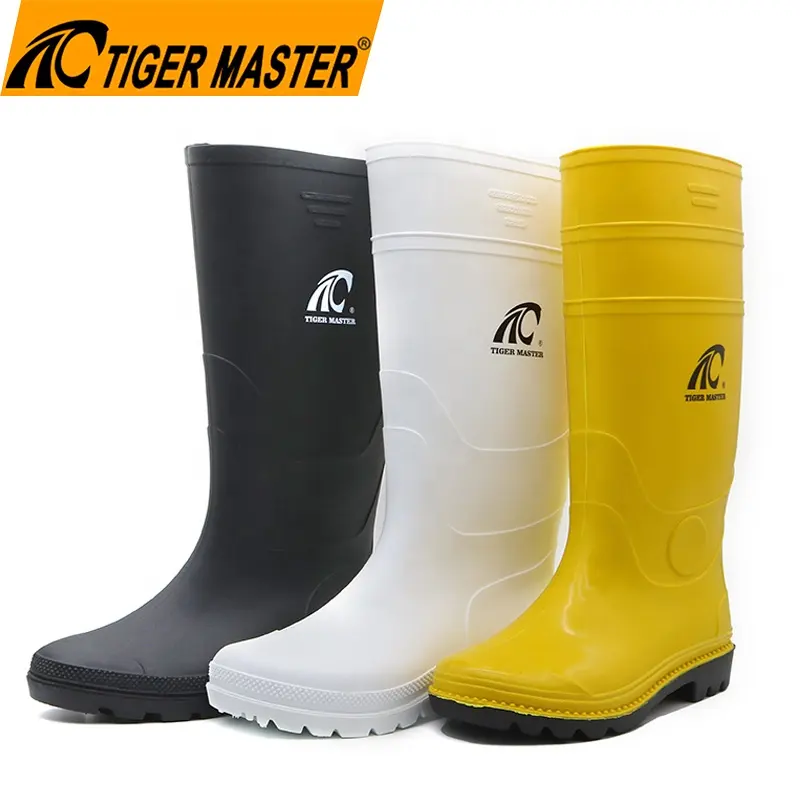 Oil acid alkali resistant waterproof cheap non safety light weight anti slip men PVC rubber rain boots for work