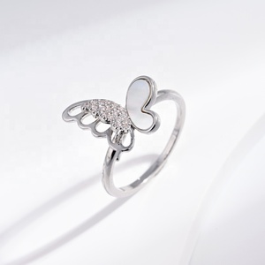 wholesale price plata 925 sterling <b>silver</b> summer <b>ring</b> fashion vintage girls open shell zircon <b>adjustable</b> pearl butterfly <b>rings</b> - Product Image 5