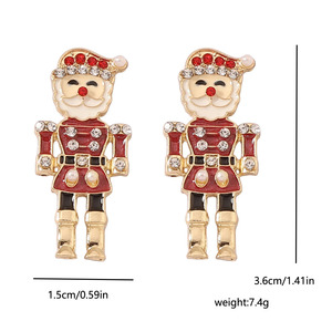 Pendientes de Navidad con Figura de Cascanueces, Incrustados con Diamantes de Imitación, Elegantes y Modernos, para Damas, Festivos - Product Image 1