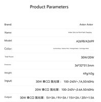 Anker 30W PD 3.0 Pengisi Daya Cepat Listrik untuk 15 Pro Max 16GaN 2 Port Tipe-C Model A2699