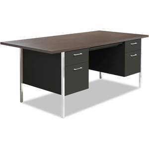 Escritorio para computadora de acero con pedestal doble Alera de 72 x 36 x 29.5 pulgadas, color moca/negro - Product Image 4