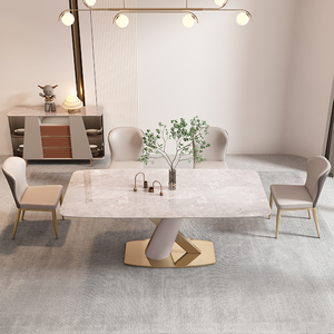 Aomisi Casa Bắc Âu đồ nội thất phòng khách hình chữ nhật 6 chỗ ngồi màu trắng Slate Top V hình dạng kim loại cơ sở bàn ăn cho nhà - Product Image 3