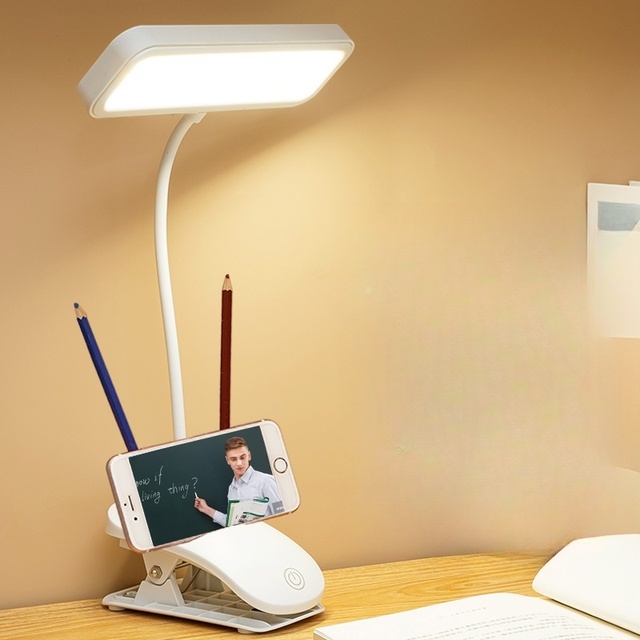 OEM ODM Portable Multifunctional Eye-Protection Clip on Smart Touch USB Charging White LED Desk Lamp