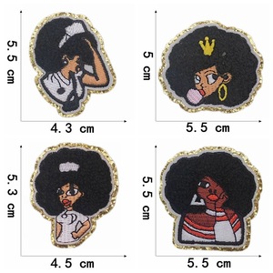 New Arrival Black Girl Patches Machine Embroidery Iron on Glitter Chenille Black Girl Patches for Decoration - Product Image 3