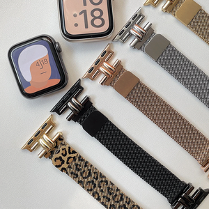 Nouveau design mince <span class=keywords><strong>bracelet</strong></span> milanais pour <span class=keywords><strong>Apple</strong></span> <span class=keywords><strong>Watch</strong></span> série 10 9 8 7 6 5 SE <span class=keywords><strong>Bracelet</strong></span> en métal femmes <span class=keywords><strong>bracelet</strong></span> léopard 41mm 45mm 49mm bandes - Product Image 1